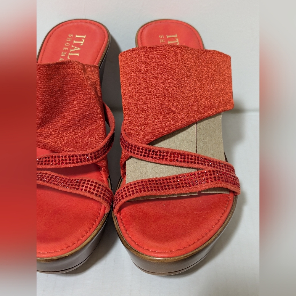 SZ 8 Italian Shoemakers Women's "Sadey" Platform Wedge Sandals - Red Orange - Picture 7 of 10